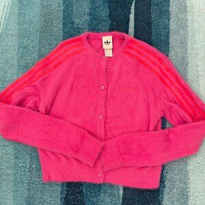 Adidas fluffy knitted cardigan, pink and orange, size small